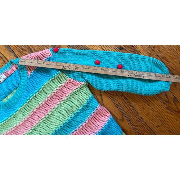 Umgee USA Block Cable Knit Fun Sweater Women’s Small Pom Poms - Picture 9 of 11